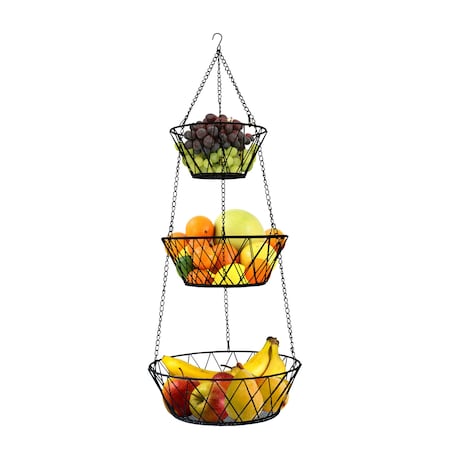 Blue Donuts Heavy Duty - 3 Tier Hanging Kitchen Black Fruit Basket BD3416328